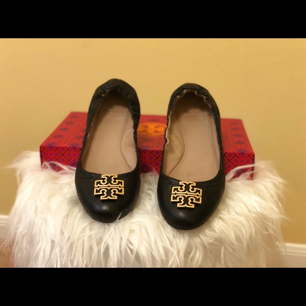 Tory Burch Black Flats with Gold Buckle NWT